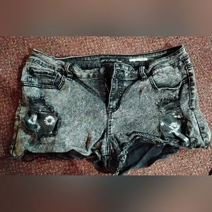 Lovesick Gray/Black  Distressed Denim Shorts